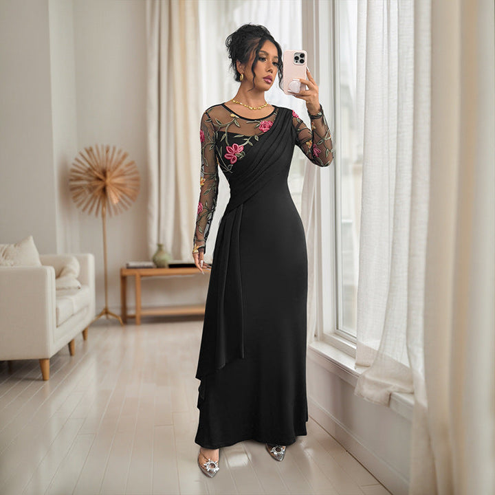 Damen Elegantes Wickelkleid mit floralem Mesh-Detail Drune