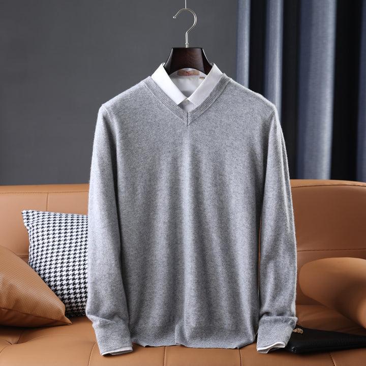 Herren Slim-Fit Rundhalspullover aus feinem Kaschmir-Mix mit dezenter Rippenkante Drune