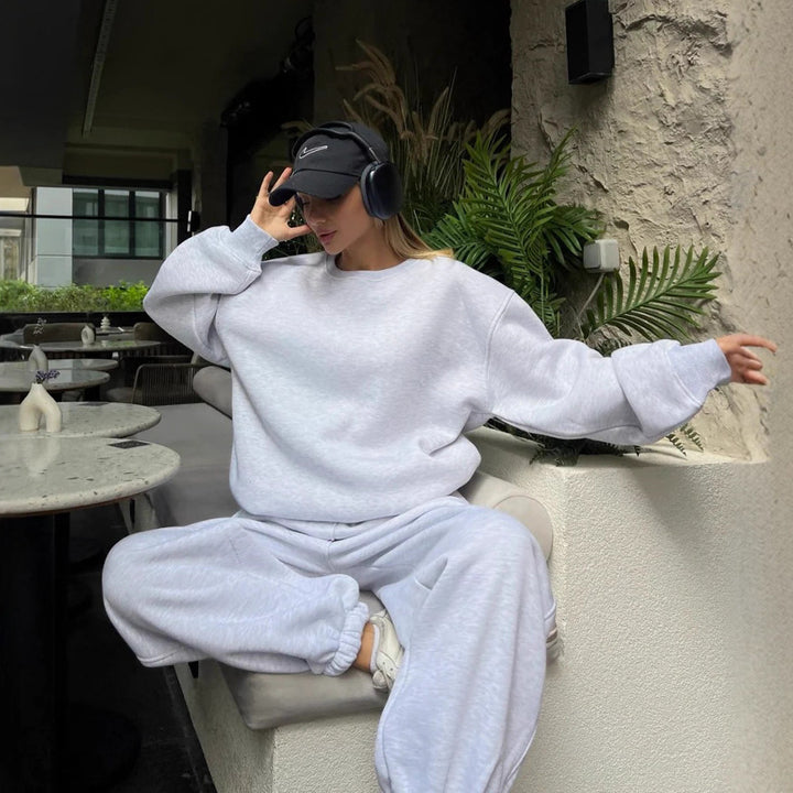 Damen Sportlicher Oversized Kapuzenpullover und Freizeithose Set Drune