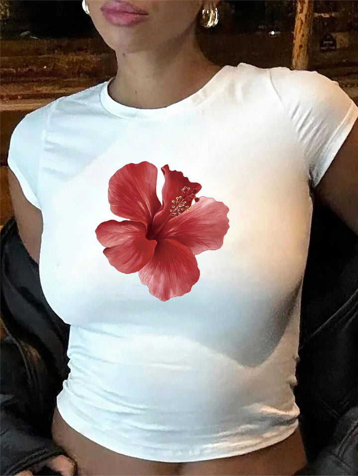 Damen Crop-T-Shirt mit animalistischem Lippenmotiv und auffälligem Schriftzug Drune