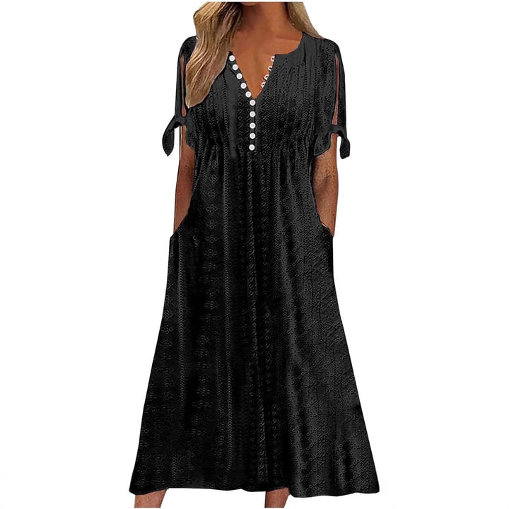 Damen Midikleid mit luftiger Stickdetails und praktischen Seitentaschen Drune