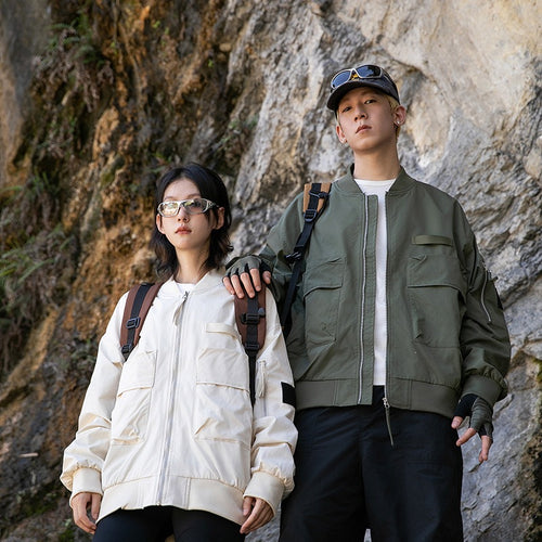 Damen Oversize Multifunktionale Field-Bomberjacke mit Cargo-Taschen & gerippten Bündchen Drune