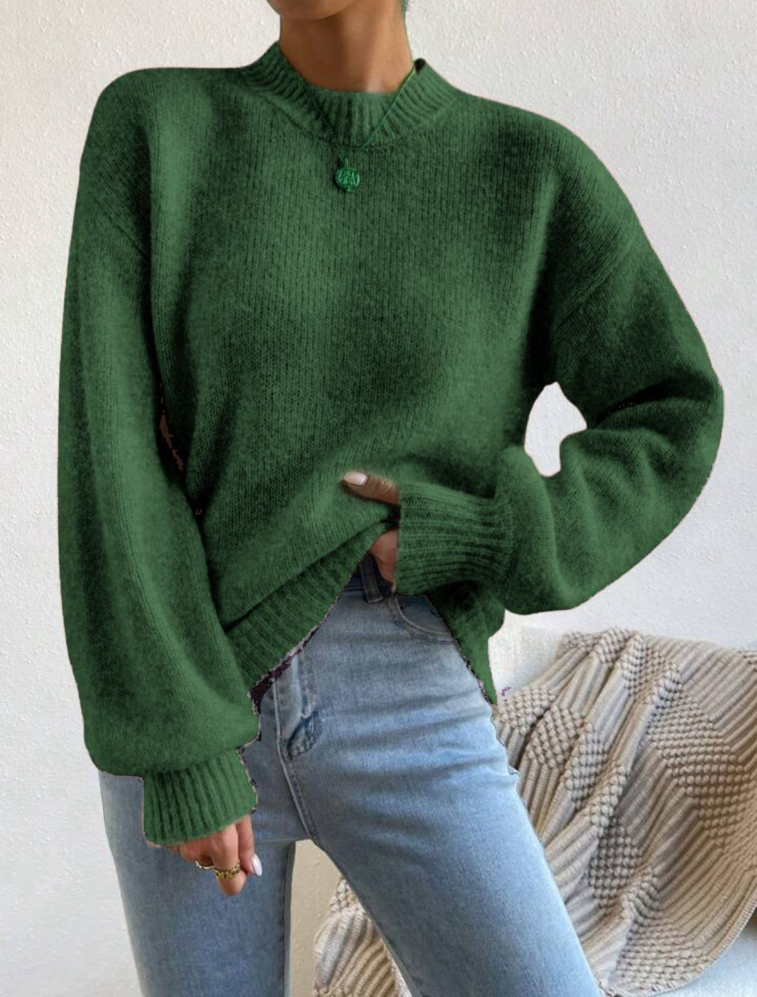 Damen Oversize Feinstrickpullover mit angedeutetem Mohair‑Effekt und verlängerten Rippbündchen Drune