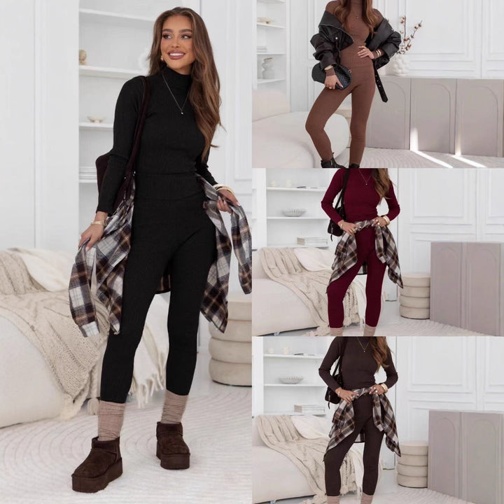 Damen Leggings-Set mit hochgeschlossenem Oberteil und Rippstruktur Drune