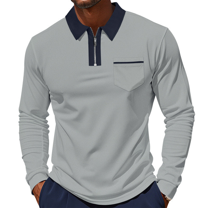 Herren Langarm-Polo mit Reißverschluss und Brusttasche Drune