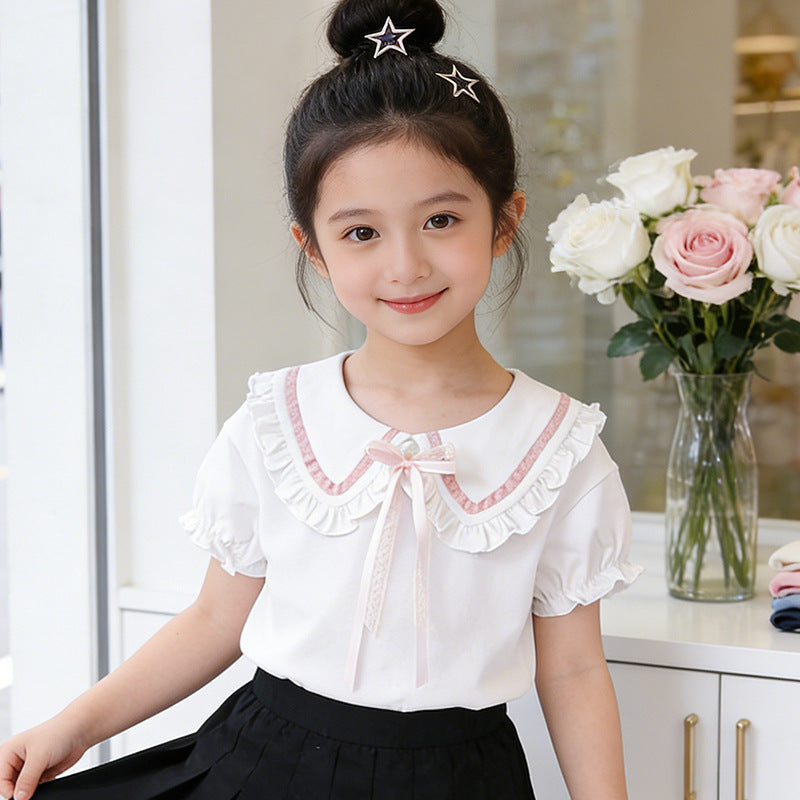 Mädchen Bluse mit Rüschendetails und dekorativem Kragen Drune