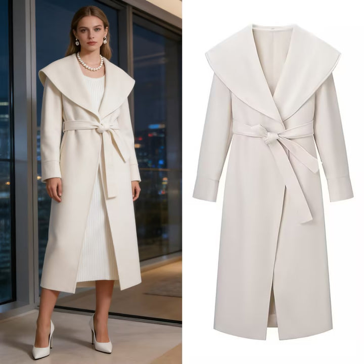 Damen Eleganter Mantel mit übergroßem Schalkragen und Bindegürtel Drune