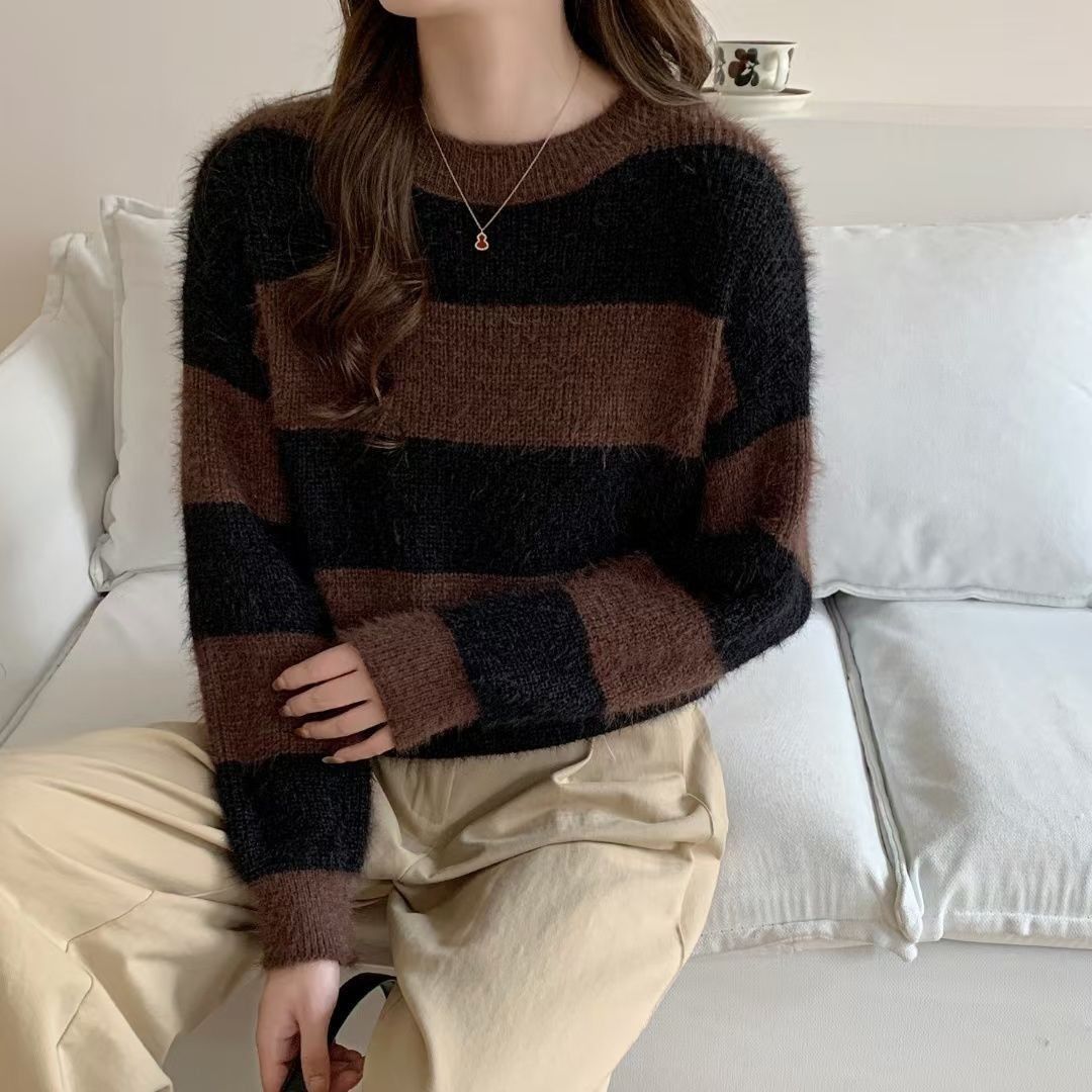 Damen gestreifter Kuschelpullover Drune