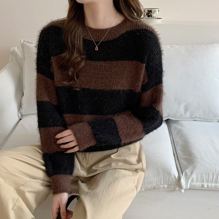 Damen gestreifter Kuschelpullover Drune
