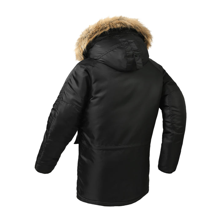 Herren langer thermoisolierter Parka mit Kunstfellkapuze und Utility‑Taschen Drune