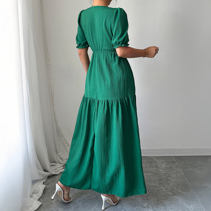 Damen Maxi-Jumpsuit mit gerafften Ärmeln und schwingendem Rock Drune