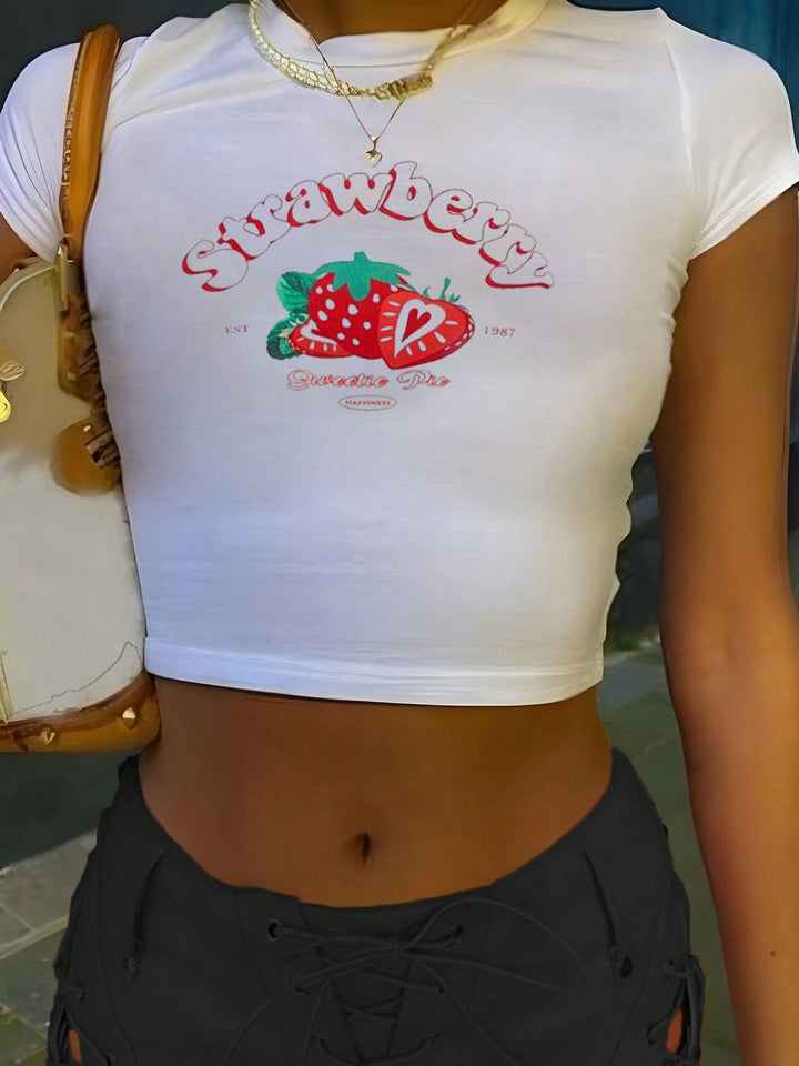 Damen Crop-T-Shirt mit inspirierendem Aufdruck und figurbetontem Schnitt Drune