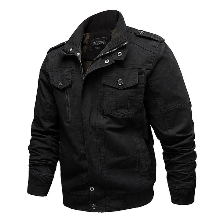 Herren nan leichter Baumwoll-Canvas Fliegerjacke mit Schulterklappen, verdecktem Reißverschluss und multifunktionalen Taschen Drune