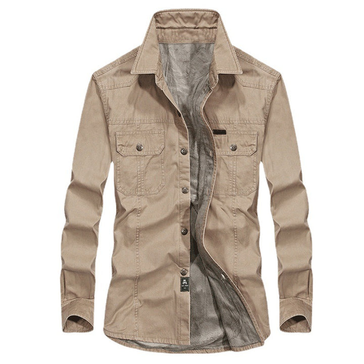 Herren Overshirt-Hemdjacke mit Sherpa-Innenfutter und Brustpattentaschen Drune