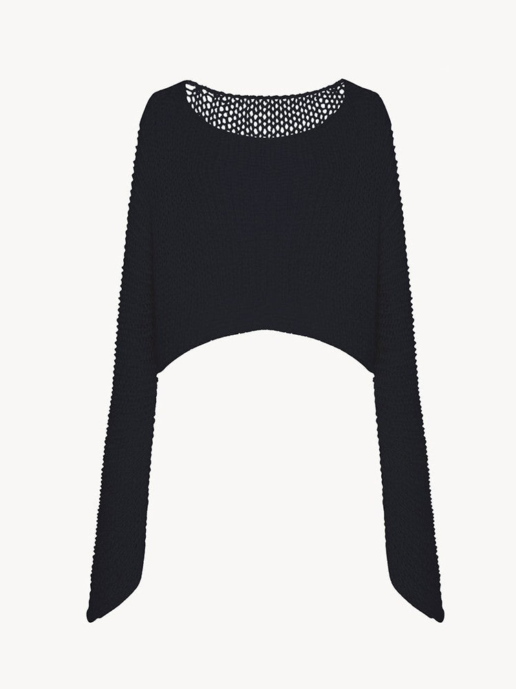 Damen lässiger Cropped-Strickpullover mit weitem Schnitt Drune