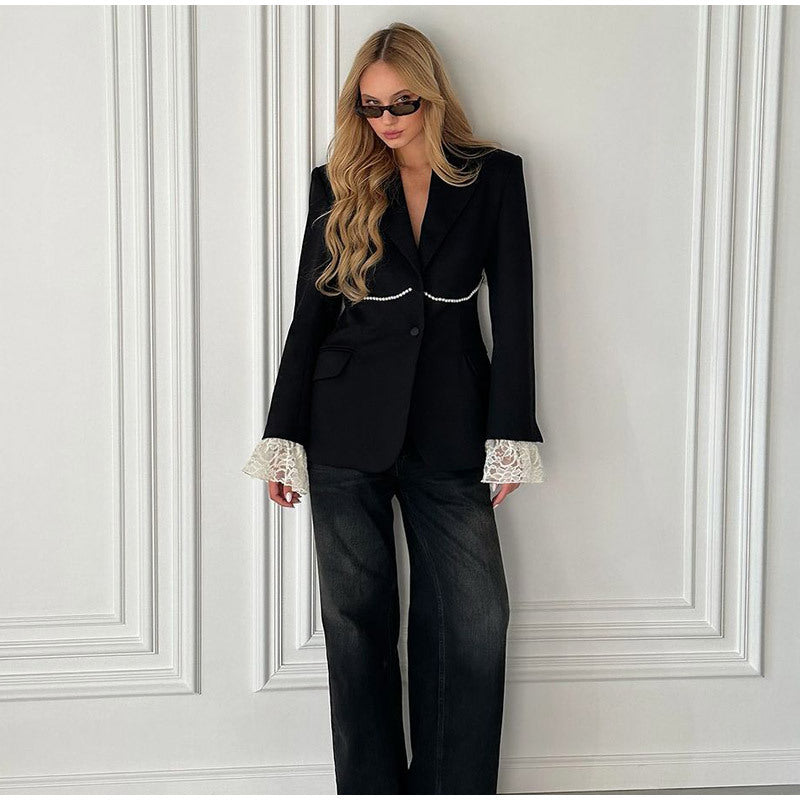 Damen elegante Blazerjacke mit lässigem Schnitt und auffälligen Ärmeln Drune