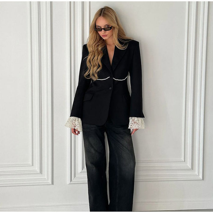 Damen elegante Blazerjacke mit lässigem Schnitt und auffälligen Ärmeln Drune