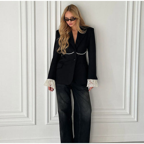 Damen elegante Blazerjacke mit lässigem Schnitt und auffälligen Ärmeln Drune