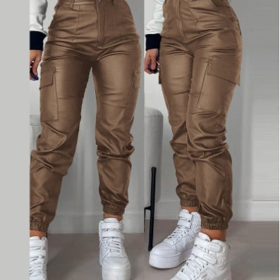 Damen modische High-Waist Cargo-Hosen mit elastischem Bündchen Drune