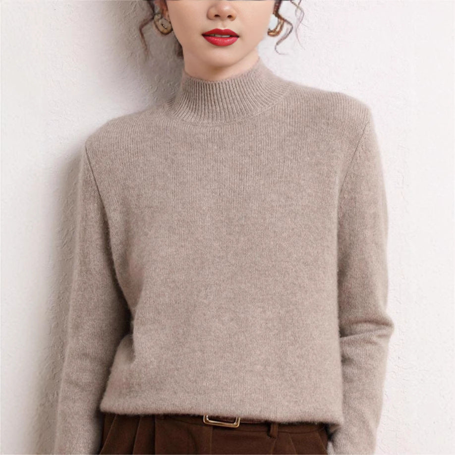 Damen kaschmirähnlicher Pullover mit Stehkragen und schmalen Ärmeln Drune