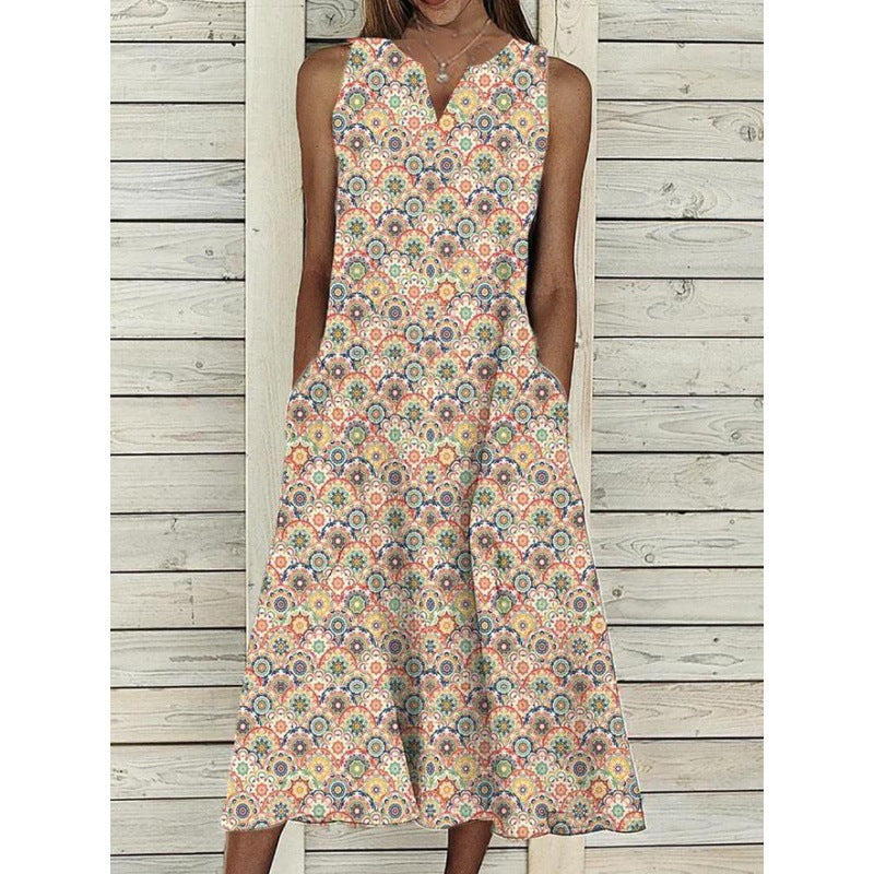 Damen Midi-Kleid mit tiefem V-Ausschnitt, Knopfdetails und praktischen Taschen Drune