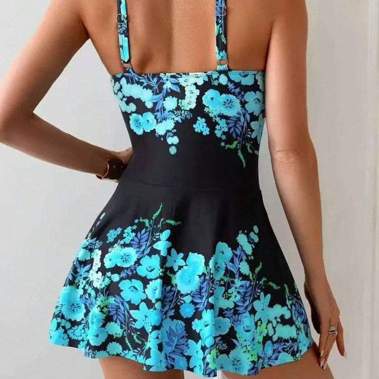 Damen Einteiler Badeanzug mit floralem Wickeldesign Drune