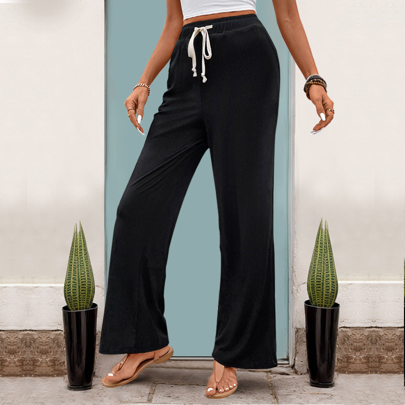 Damen Weite High-Waist Lounge-Hose mit Kordelzug und Eingrifftaschen Drune