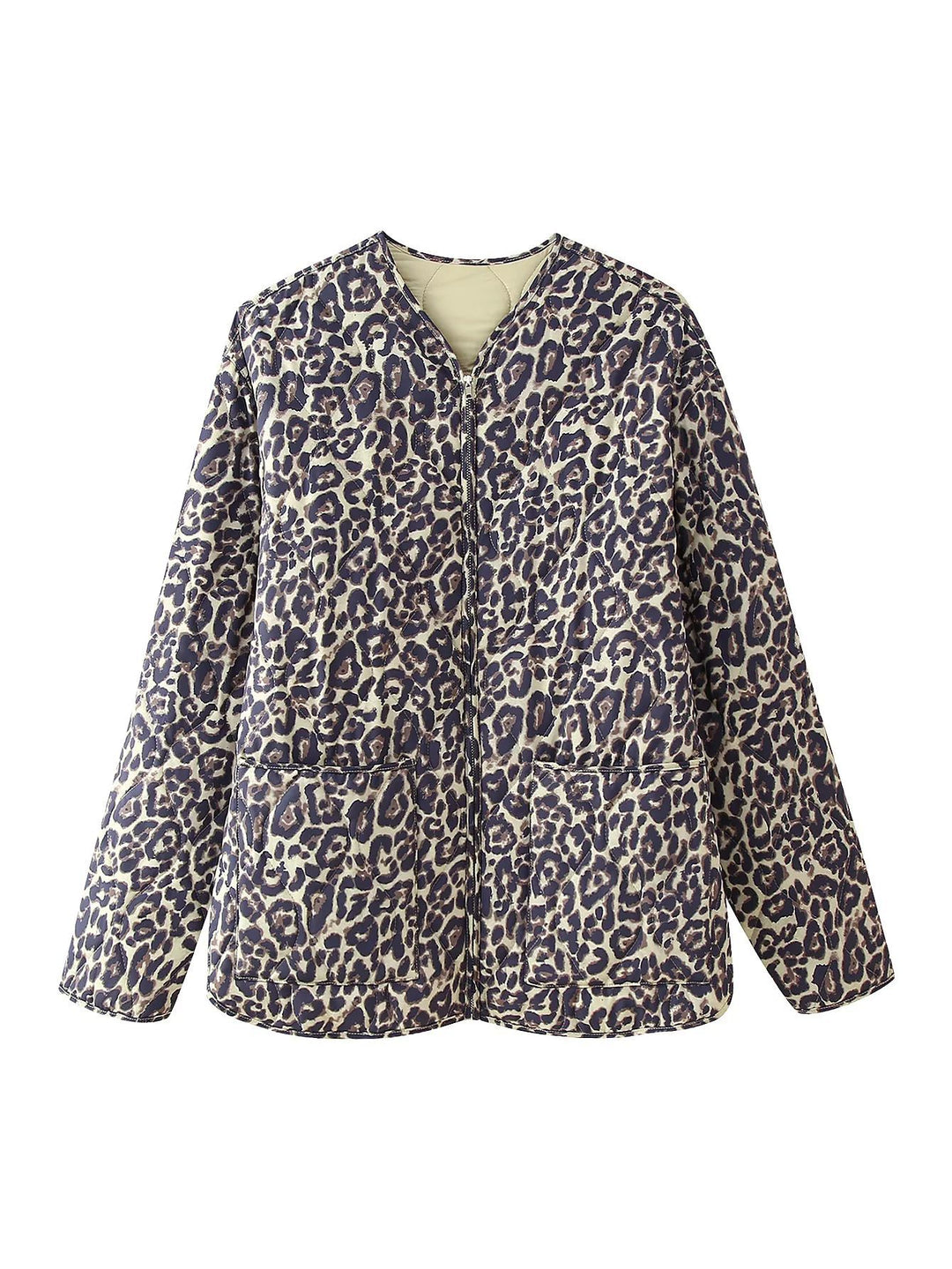 Damen nan gesteppte Oversize-Steppjacke mit Leo‑Alloverprint, durchgehendem Reißverschluss und aufgesetzten Taschen Drune