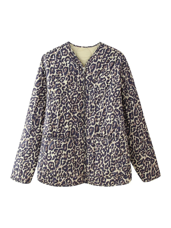 Damen nan gesteppte Oversize-Steppjacke mit Leo‑Alloverprint, durchgehendem Reißverschluss und aufgesetzten Taschen Drune