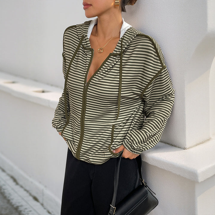 Damen Modische Kapuzenjacke mit Streifen Drune