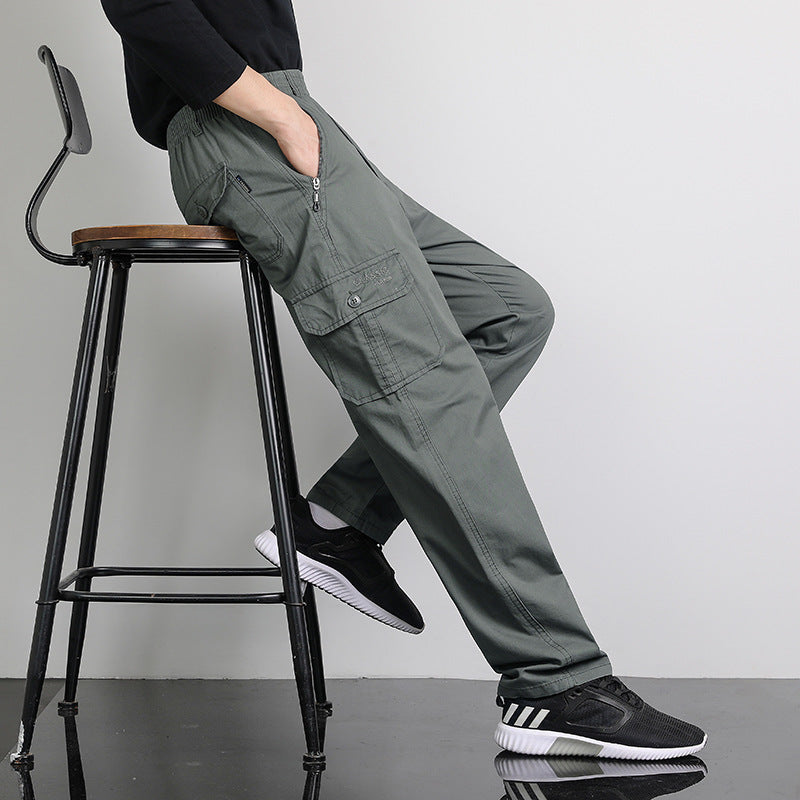 Herren Lockere Cargohose mit elastischem Bund, Multifach‑Taschen & geradem Bein Drune