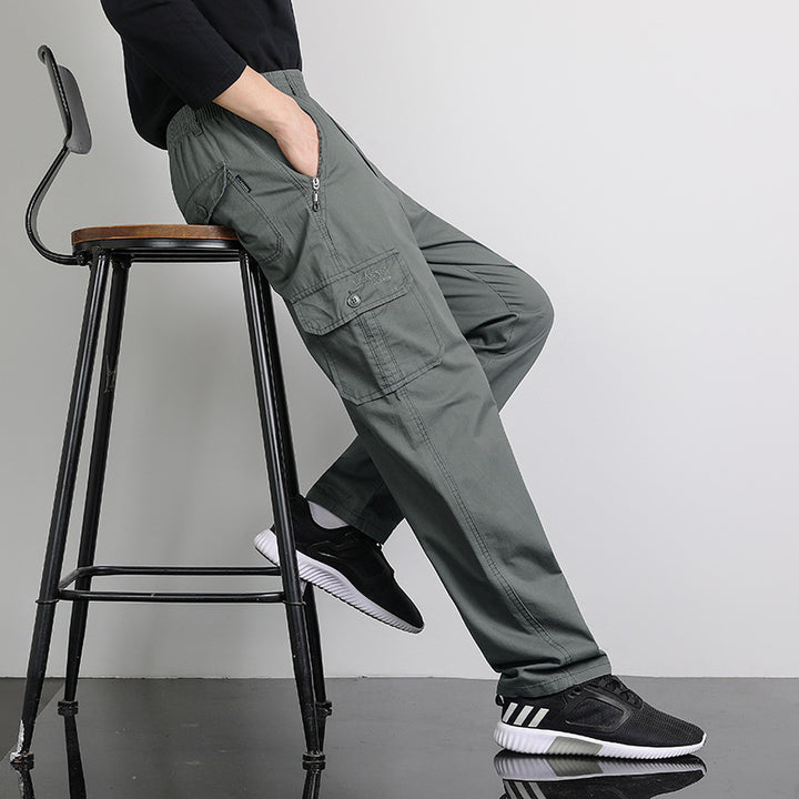 Herren Lockere Cargohose mit elastischem Bund, Multifach‑Taschen & geradem Bein Drune