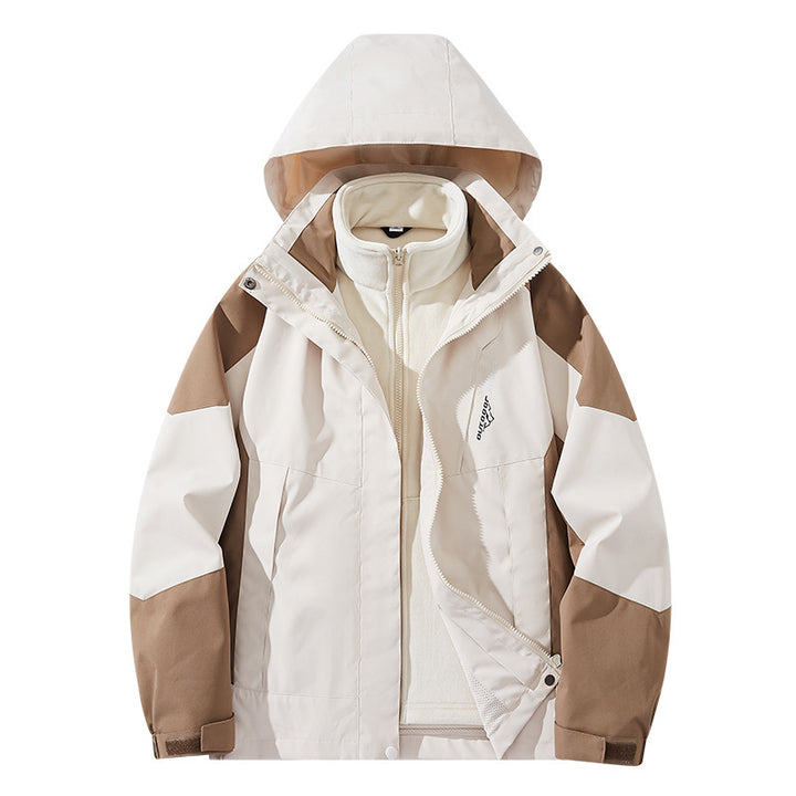 Herren Wasserabweisende zweilagige Trekkingjacke mit abnehmbarer Fleece-Innenjacke und Kapuze Drune
