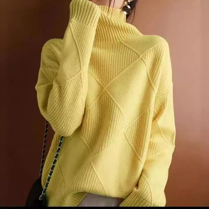 Damen kuscheliger Stehkragenpullover mit strukturiertem Strickmuster Drune