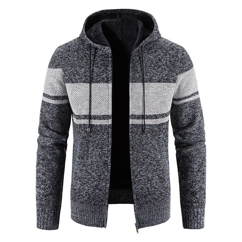 Herren nan gefütterte Strick-Kapuzenjacke mit Teddyfutter, durchgehendem Reißverschluss und Kordelzug Drune