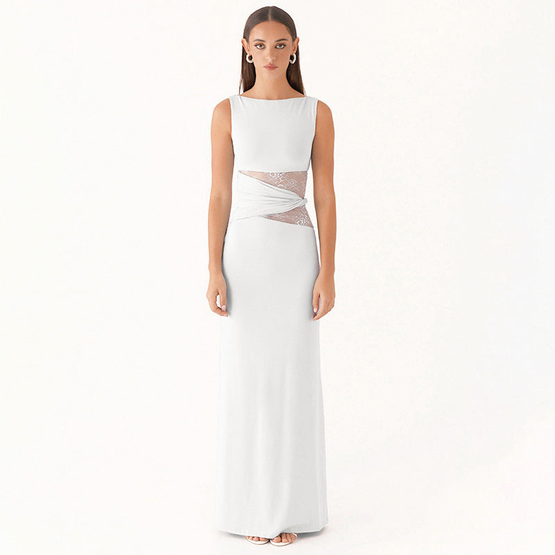 Damen Elegantes langes Kleid mit raffinierten Spitzendetails Drune