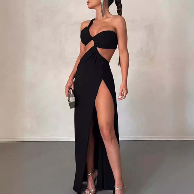 Damen Couture Maxikleid mit asymmetrischem Design und eleganter Drapierung Drune