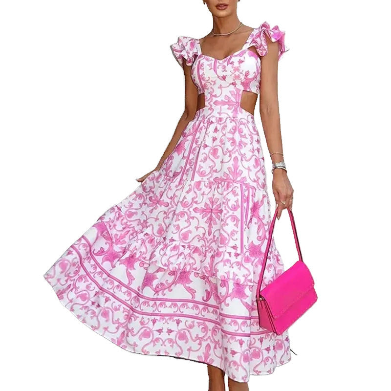 Damen Maxikleid mit romantischem Cut-Out Design und Rüschendetails Drune