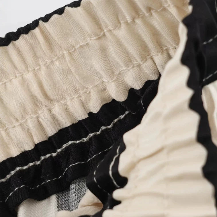 Damen Weite High‑Waist Palazzohose mit vertikalem Streifenmuster und elastischem Bund Drune