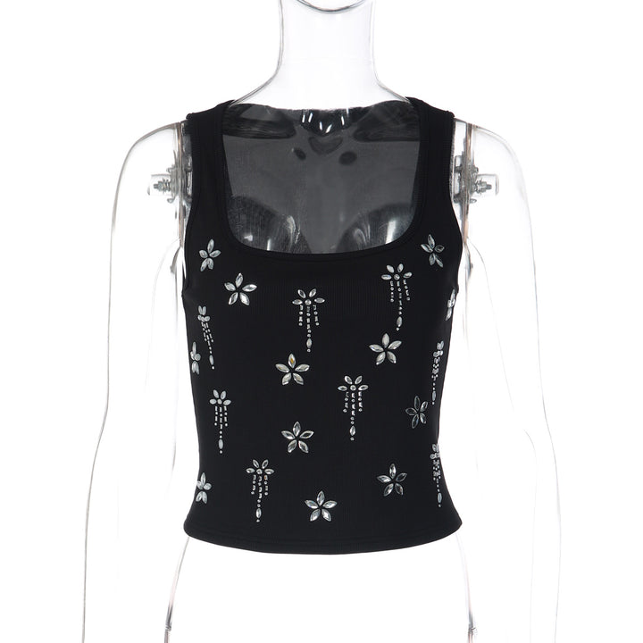 Damen Elegantes Cropped Top mit floralen Strassdetails Drune