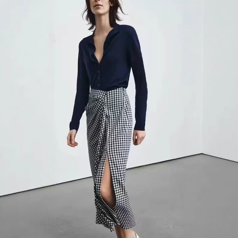 Damen Midirock mit Wickeldetail und Vichy-Karos Drune