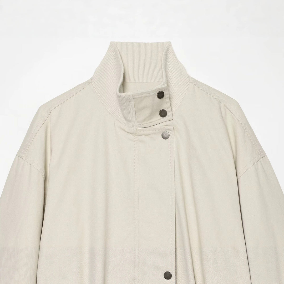 Damen Boxy Kurzblouson mit hohem Rippstehkragen und Tunnelzugsaum Drune