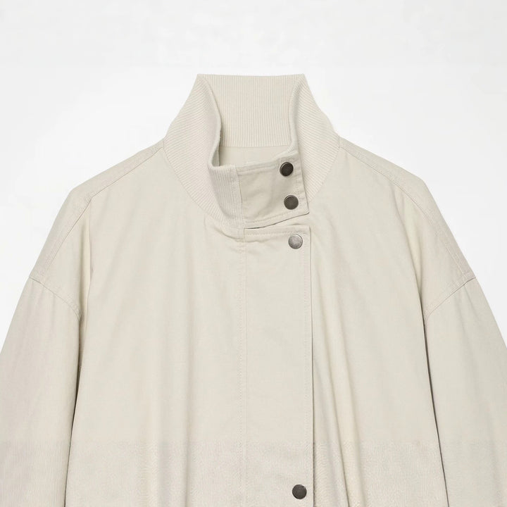 Damen Boxy Kurzblouson mit hohem Rippstehkragen und Tunnelzugsaum Drune