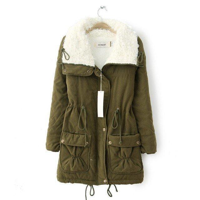 Damen nan taillierter Thermo-Parka mit Sherpa-Kapuze, verstellbarem Taillenzug und großen Pattentaschen Drune