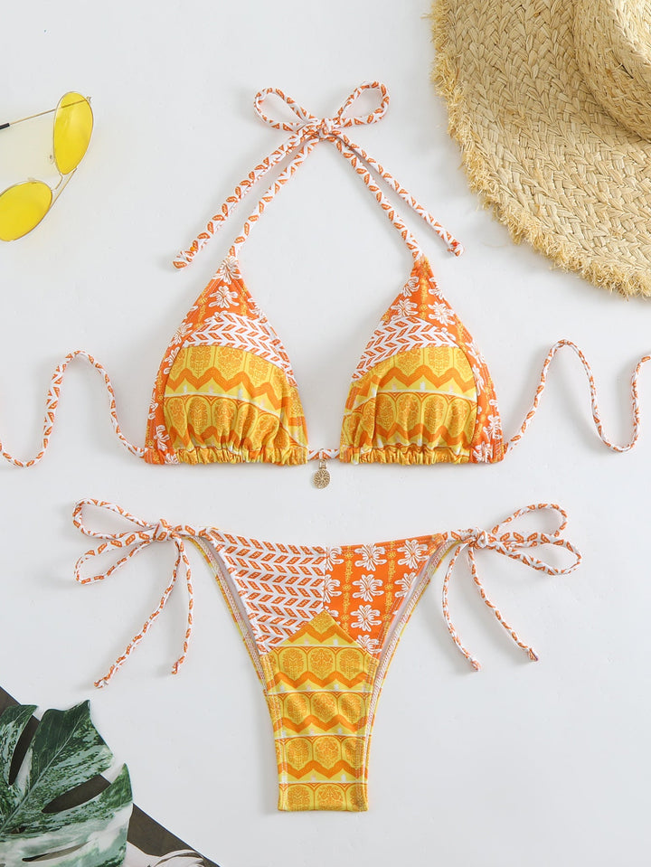 Damen Triangel-Bikini mit liebevollem Blumenmuster und verstellbaren Trägern Drune