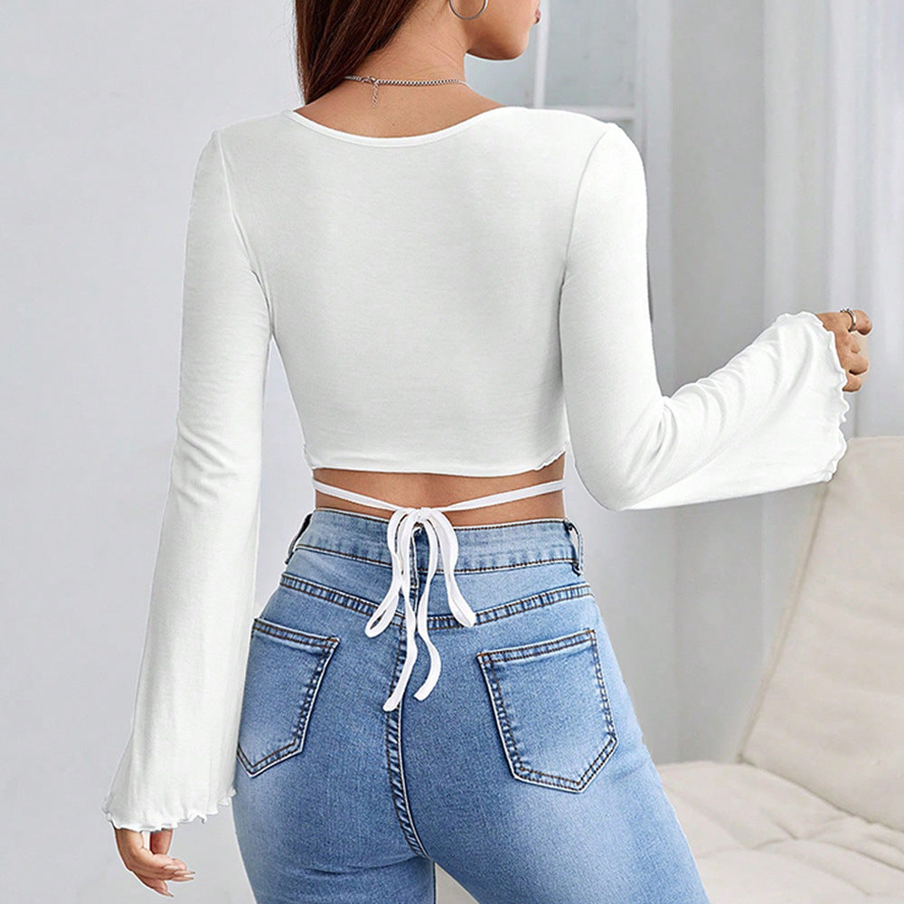 Damen cropped Oberteil mit elegantem Herz-Ausschnitt und asymmetrischem Saum Drune