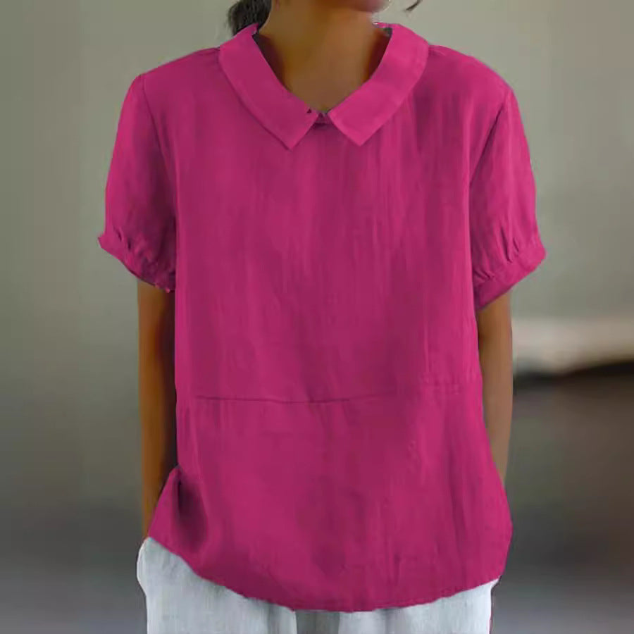 Damen luftige Bluse mit Kragen und umschlägigen Ärmeln Drune