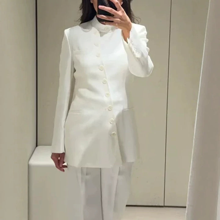 Damen Longline-Blazer mit Stehkragen und schmaler Silhouette Drune