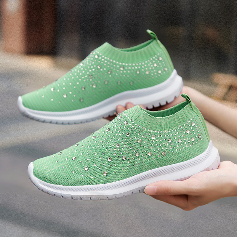 Damen Glitzernde Slip-On Sneakers mit atmungsaktivem Strickdesign und flexibler Sohle Drune