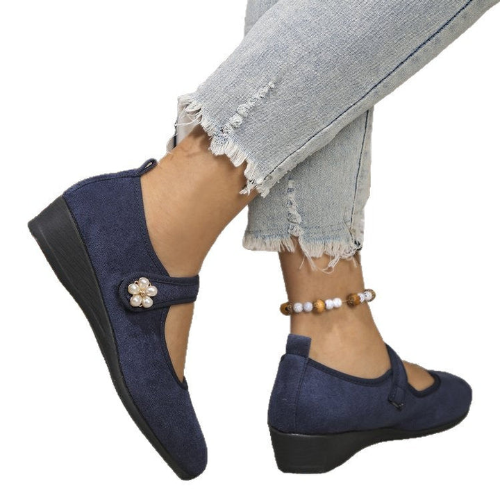 Damen Mokassin-Schuhe mit elegantem Riemen und zeitloser Blütenapplikation Drune